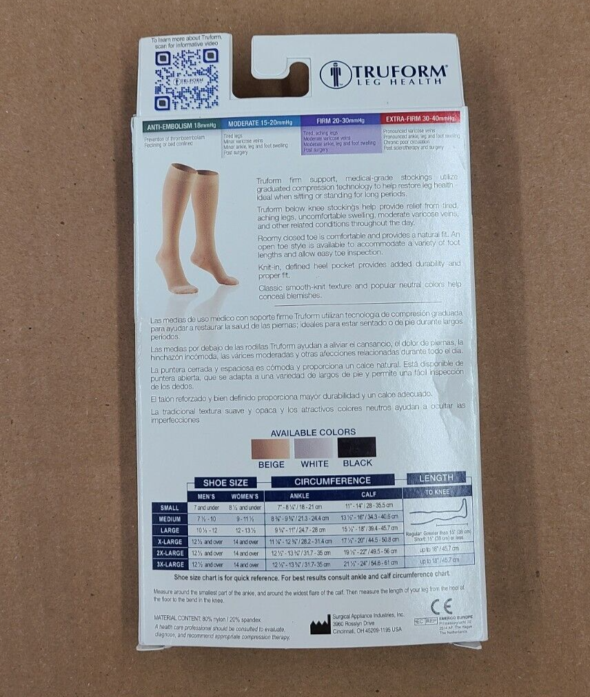 Truform 20-30 Below Knee Compression Stockings, Closed Toe, Beige, 3X, # 8865-3L
