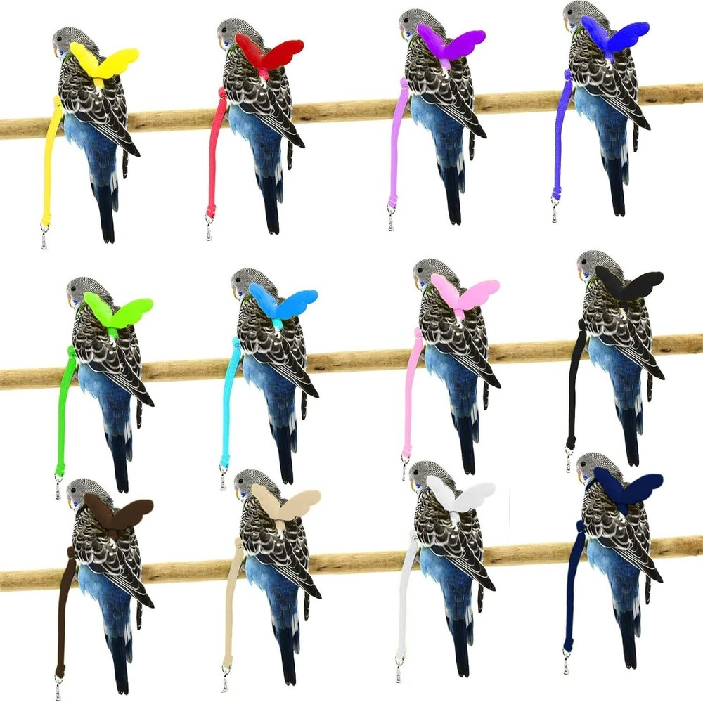 Light Blue Adjustable Bird Harness & Leash for Medium Parrots - Anti-Bite Design