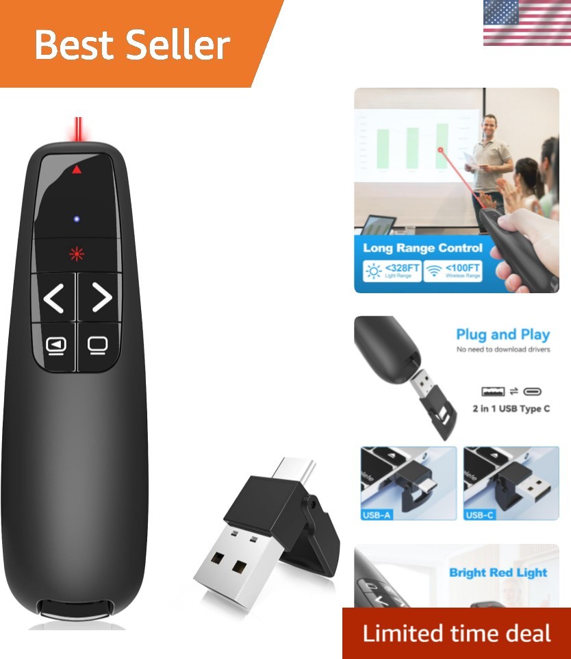 Professional Wireless Presenter Remote with Ergonomic Grip – Long Range Control