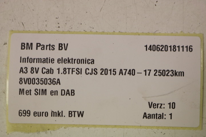 AUDI A3 8V MAIN UNIT NAVIGATION CALCULATOR SIM DAB 8V0035036A