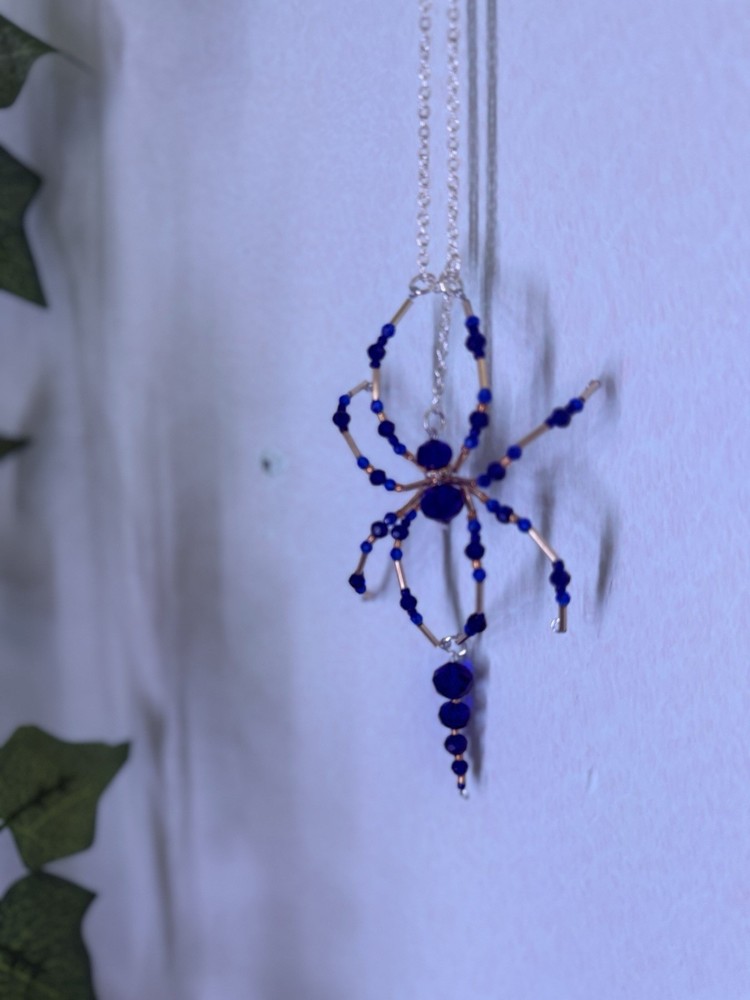 Handmade Glass Beaded Spider Blue Beads Wire