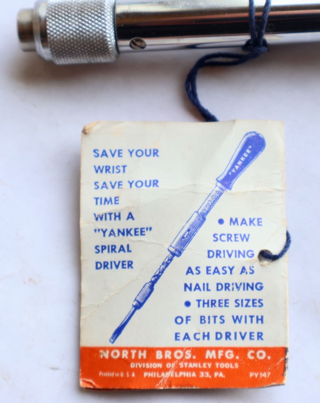 North Bros "YANKEE" No. 41 Push Drill + 8 Bits + Box + Insert / NOS / MT Tools