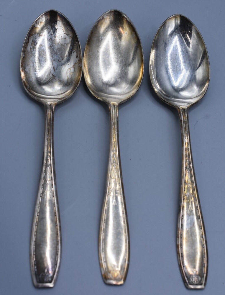 3 Wallace Wallingford MARCIA Solid Serving Spoons 8" Silverplate Flatware