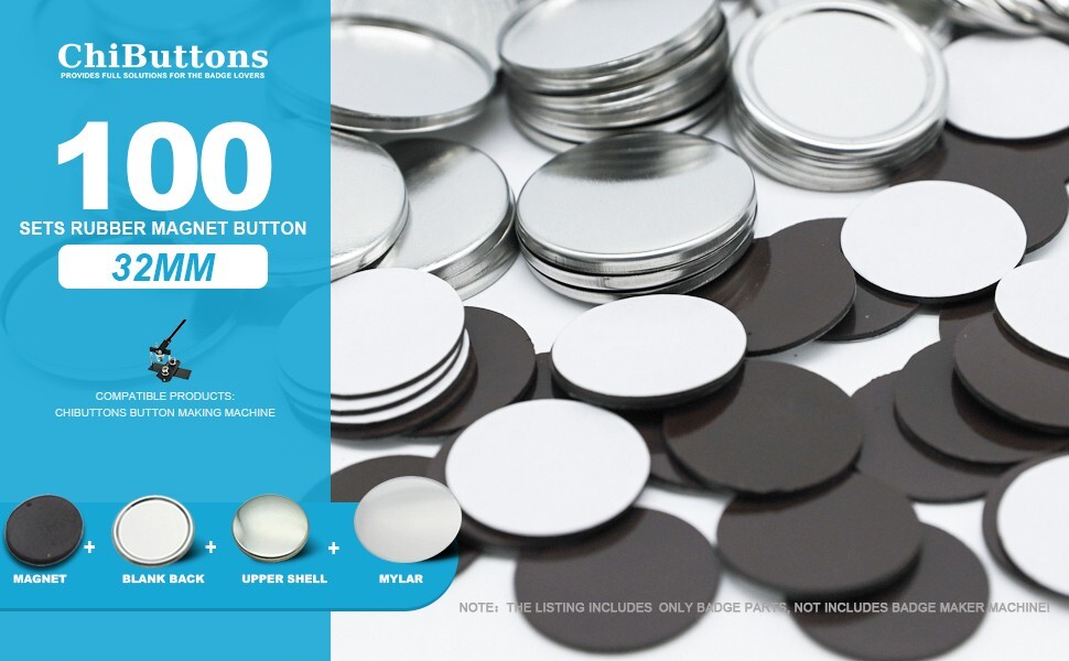 ChiButtons Rubber Magnet - 32mm Magnet Fridge Button (100 sets)