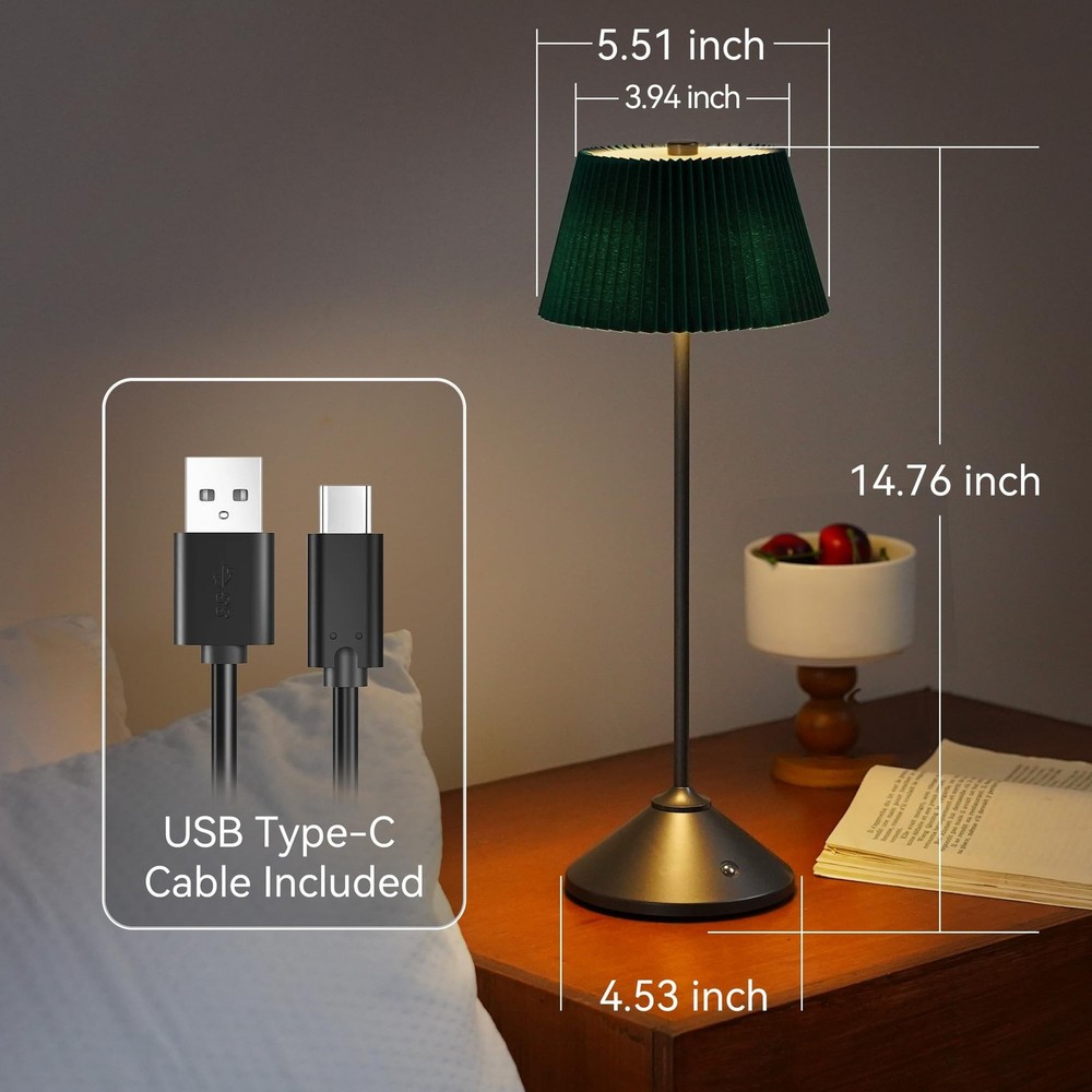 Cordless Rechargeable Table Lamp – 3 Adjustable Color Temperatures, Lightw