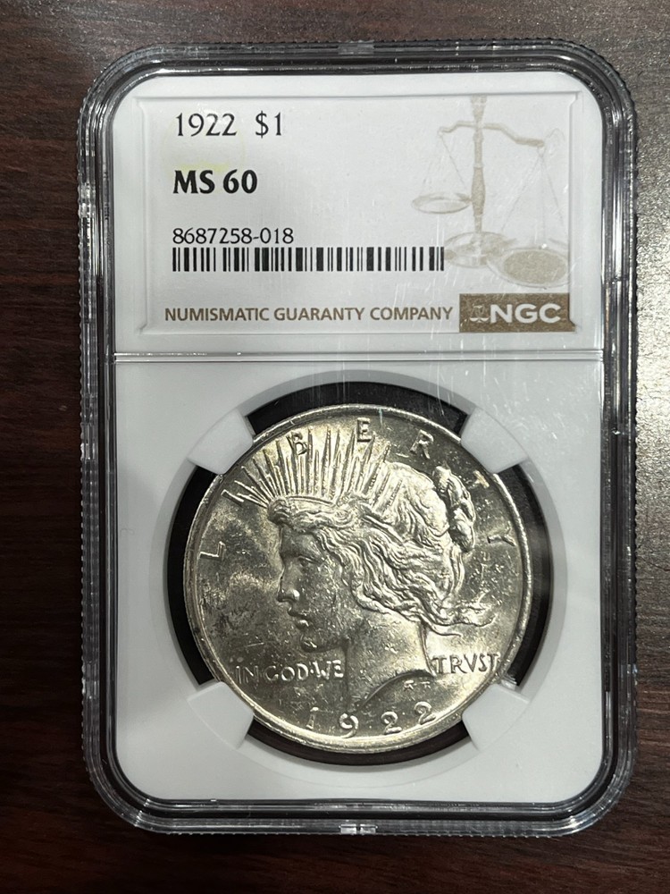 1922 Peace Dollar $1 Silver Coin NGC MS60