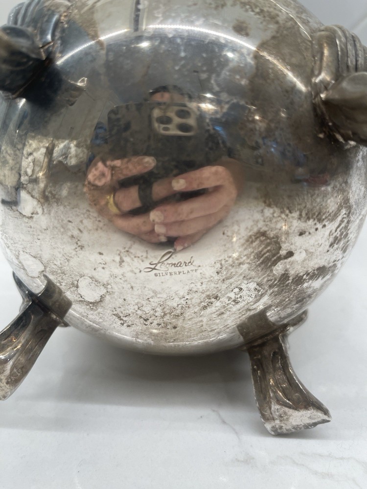 Vintage Leonard Silverplate Pitcher with Claw Feet | Scroll Handle | Barware