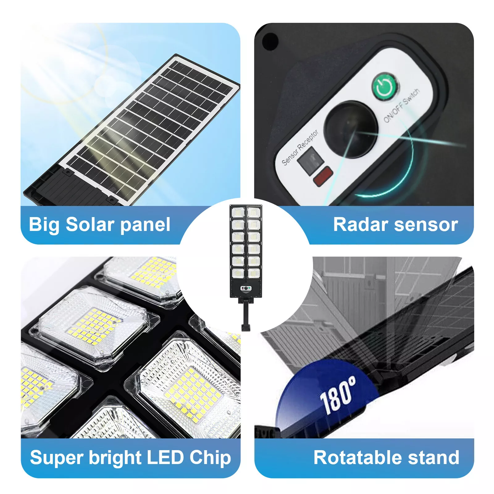 Commercial 1000000LM LED Outdoor Dusk to Dawn Solar Street Light Road Area Lamp