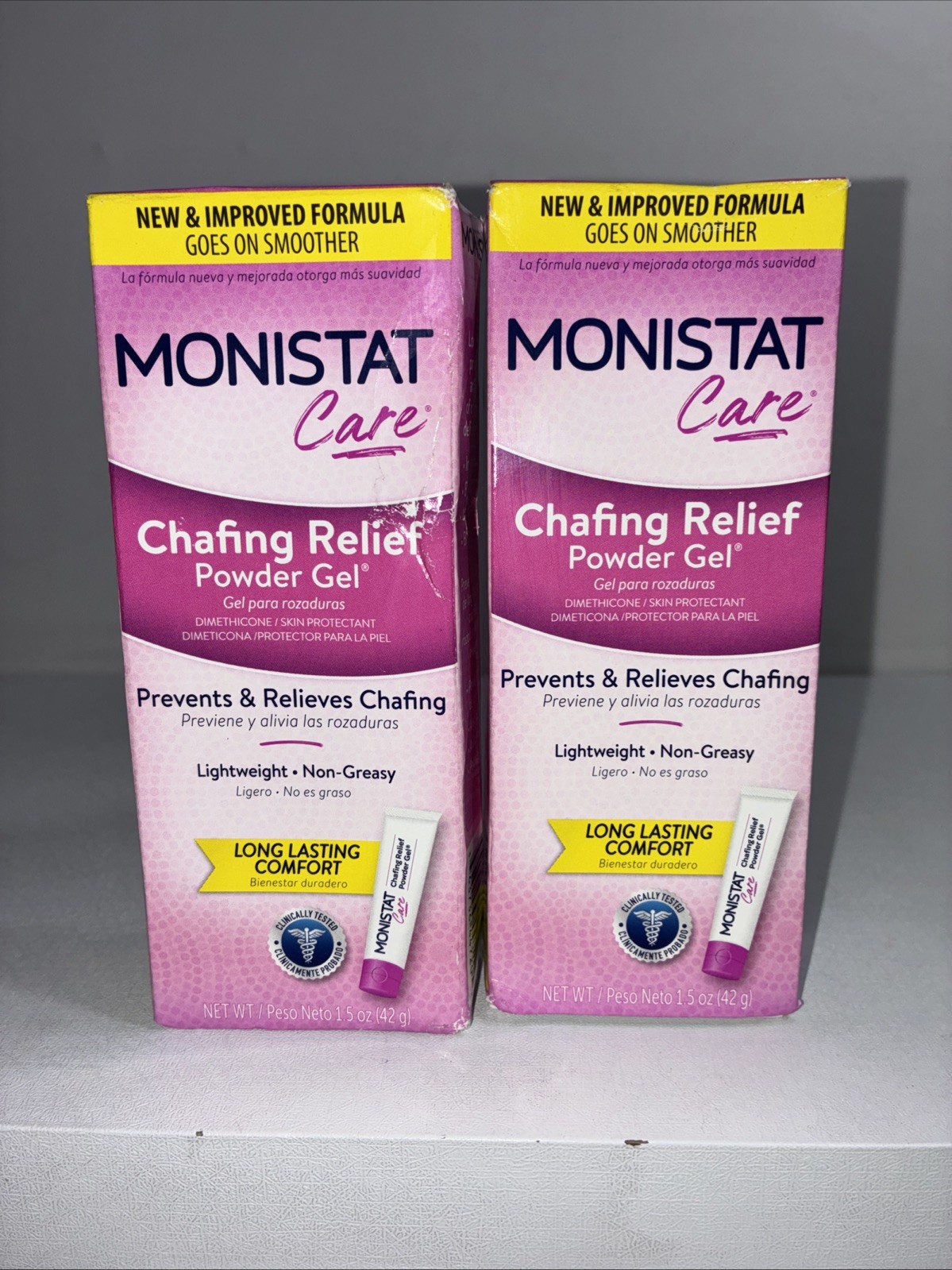 2 Monistat Care Chafing Relief Powder Gel 1.5oz Each/ New/ Exp 01/2027