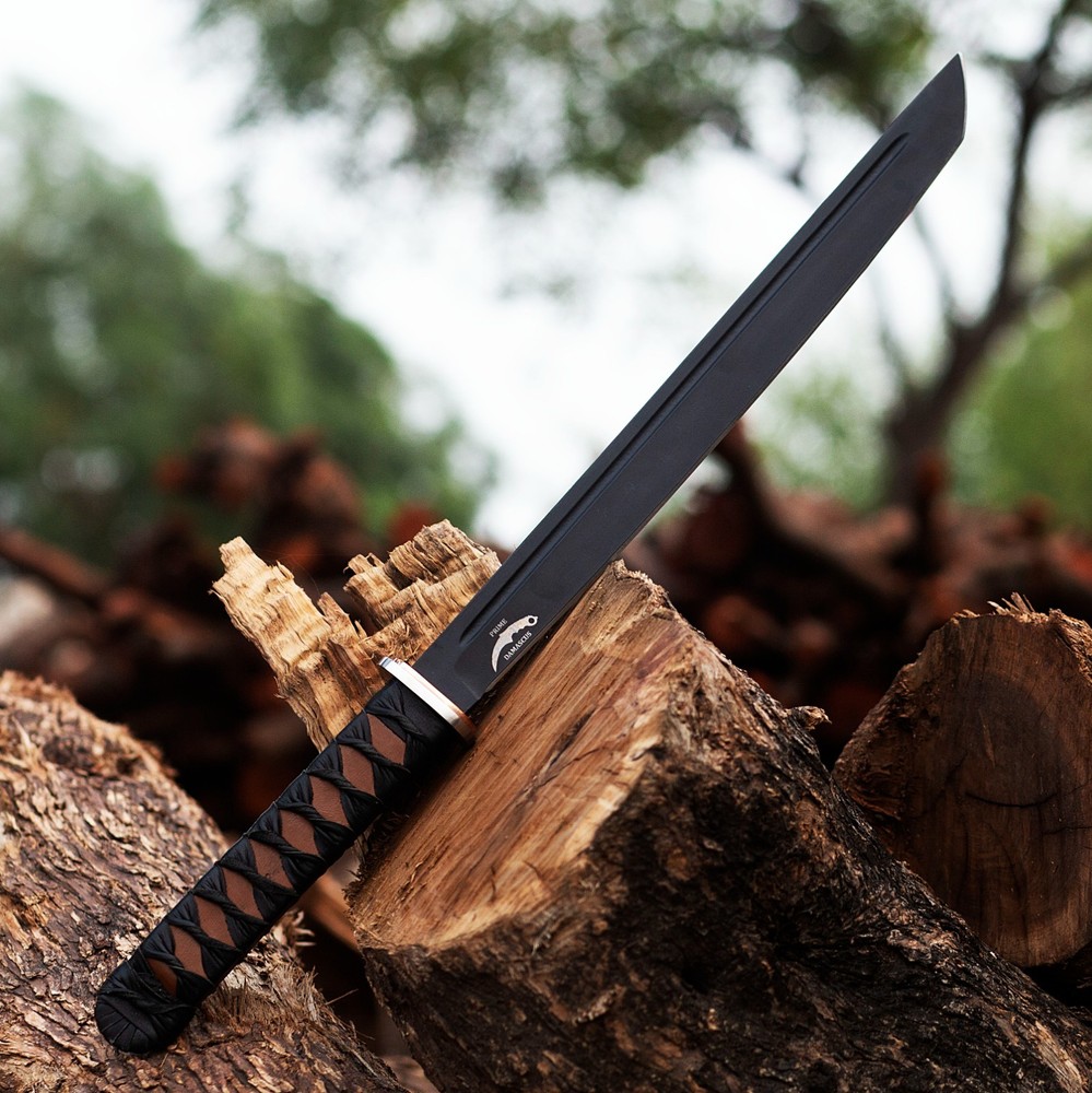Handmade 15" Short Katana Sword with Sheath- Sharp Blade Leather Handle