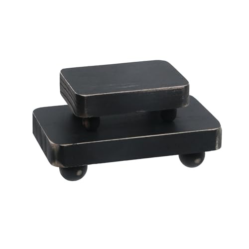 2Pcs Rectangular Wood Carved Stand Base,Chinese Solid Wood Base, Black Vase