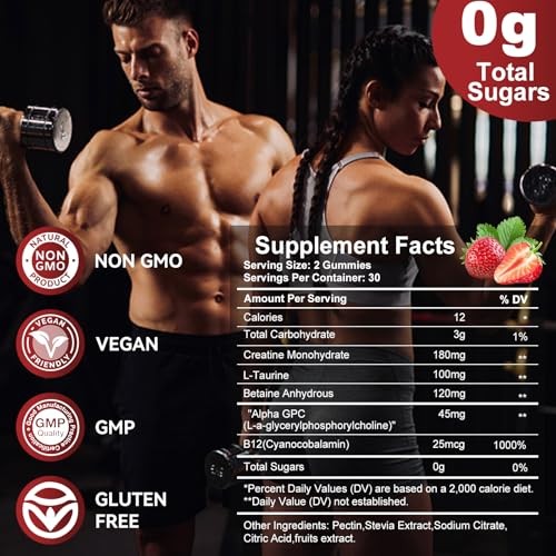 Creatine Monohydrate Gummies, 2 Pack Creatine Monohydrate for & Men, Sugar-Gu...