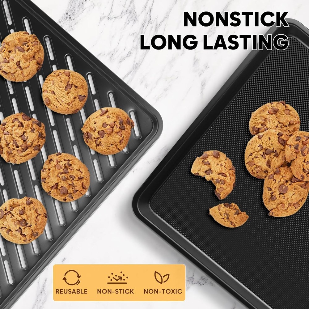 2 Pack Half Sheet Pan with Cooling Sheet+Wire Rack, + Rack