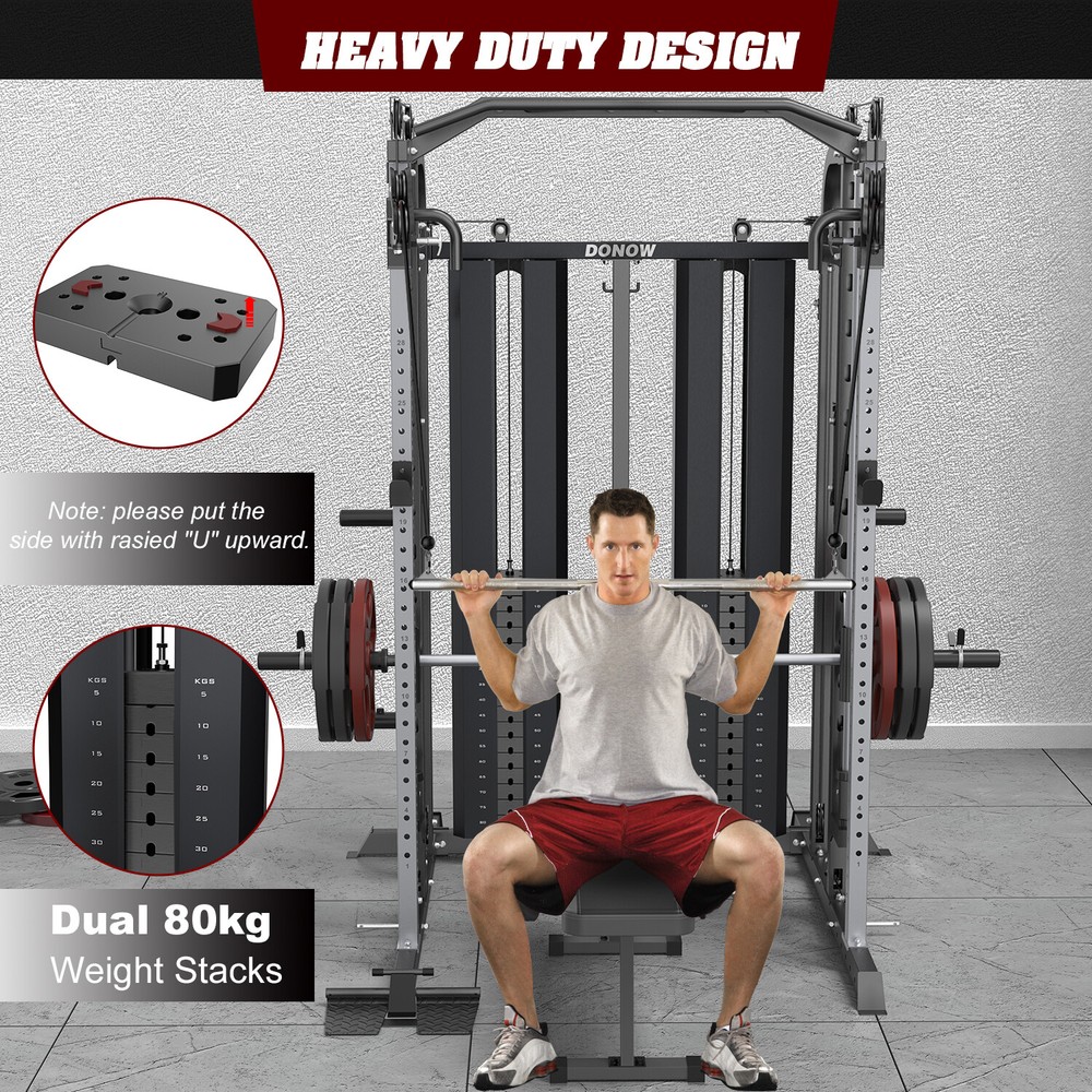 Smith Machine with 160kg Weight Stacks Power Cage Rack Cable Crossover Machine