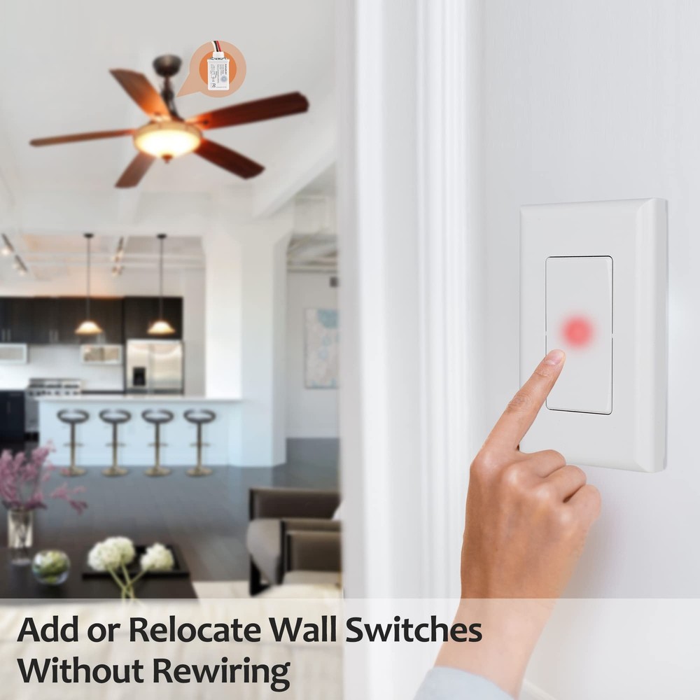 Wireless Light Switch and Receiver Kit, 15A High Power, No Wiring