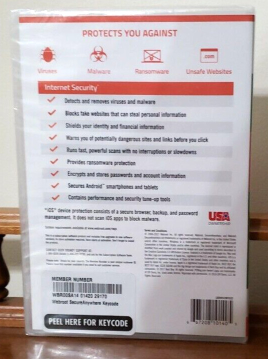 WEBROOT ANYWHERE INTERNET SECURITY ANTIVIRUS PC MAC MOBILE ANDROID iOS 3 Device