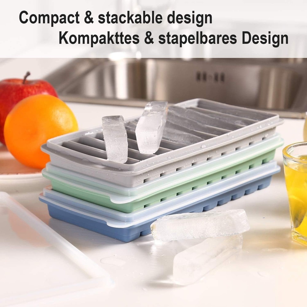 2 PCS Ice Cube Tray, Long Ice Stick Tray Silicone with Lid, Rectangular Narro...