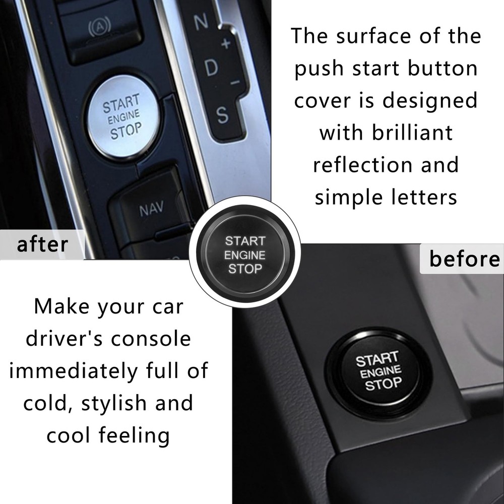 Car Push Start Button Cover Compatible with Audi,Cool Aluminum Engine Black