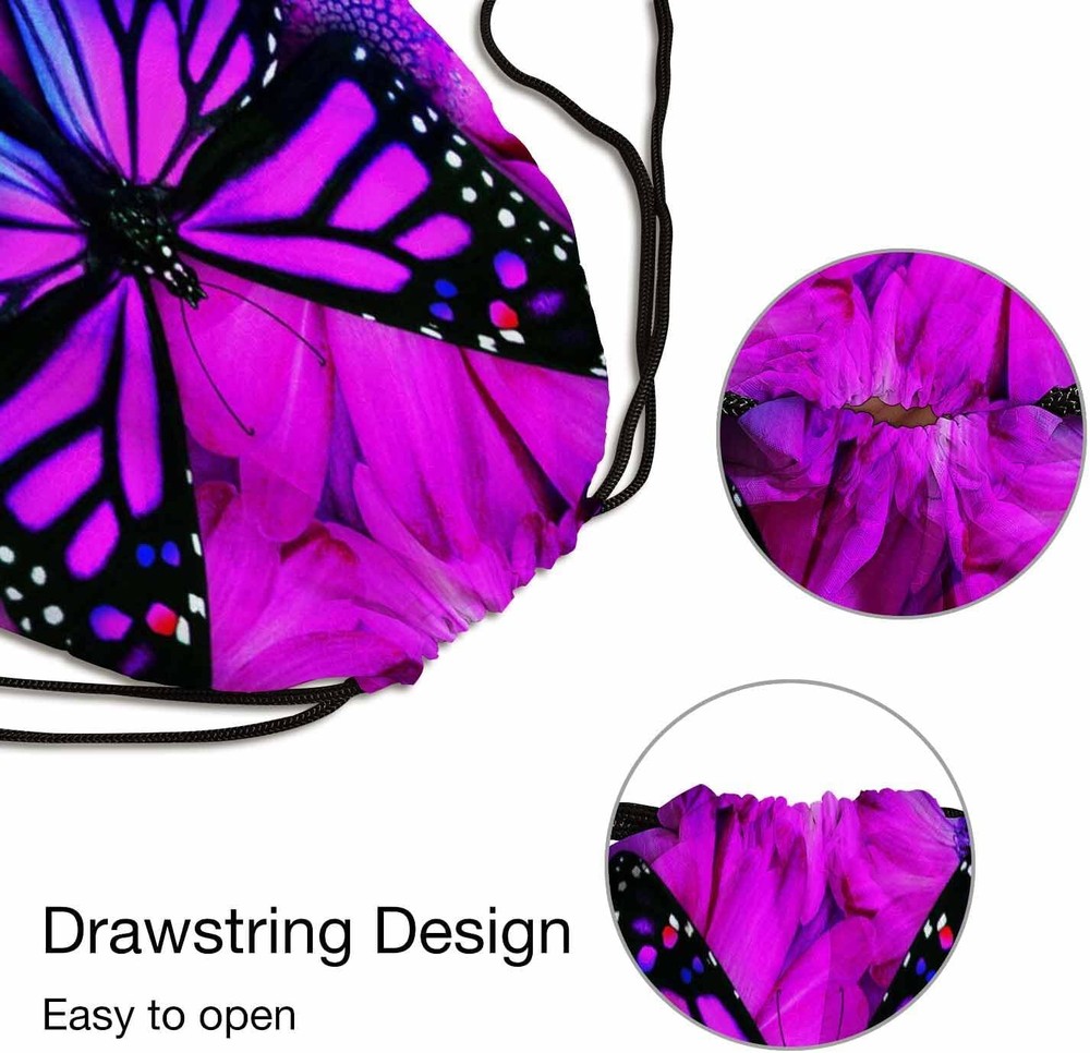 Purple Butterfly Drawstring Backpack Beautiful Insects