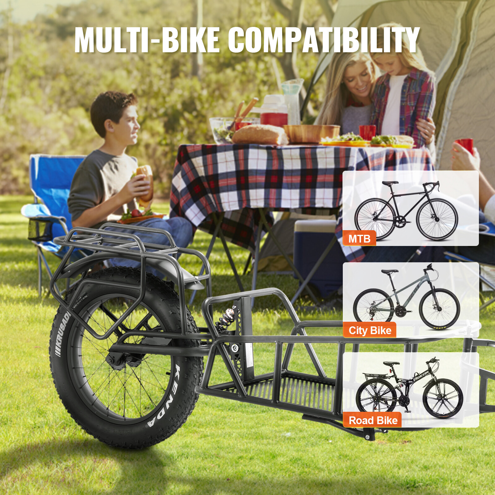 VEVOR Bike Cargo Trailer Bicycle Carrier Storage Cart 70 lbs Load Carbon Steel