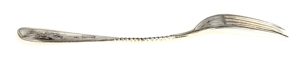 Russian Silver Etched Fork & Spoon Spiral Handle Gold Wash