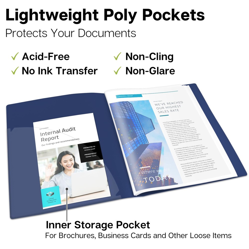 12-Pocket Portfolio Presentation Binders - 3 Pack Blue Bound Presentation Boo...