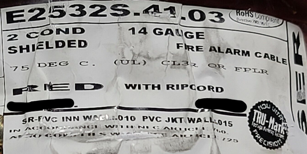 Carol E2532S 14/2C Solid Shield Riser Fire Alarm Cable Wire FPLR/CL3R Red /50ft