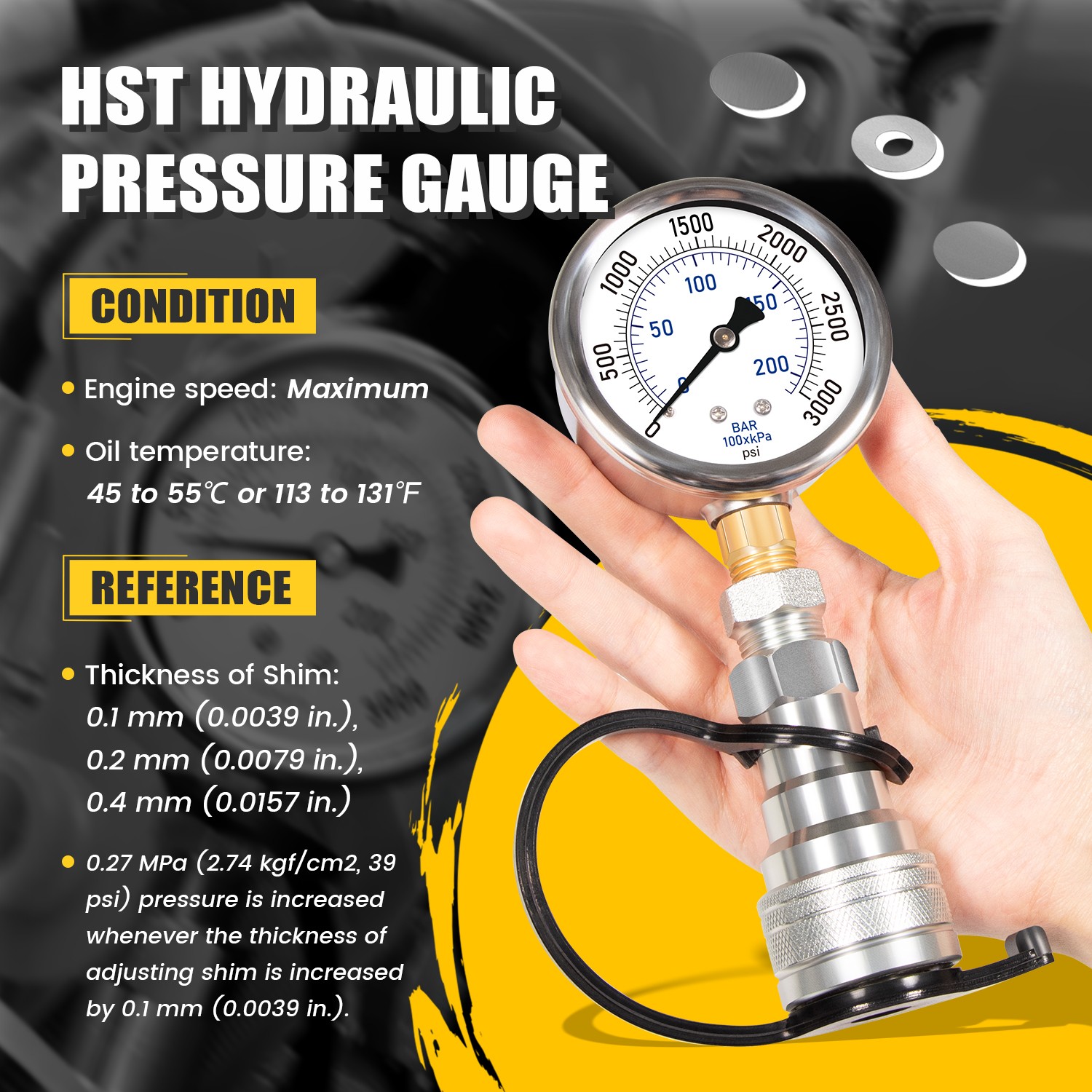 Replace for KUBOTA HST Boost Kit W/Gauge HST Hydraulic Shims Fit for KUBOTA MX