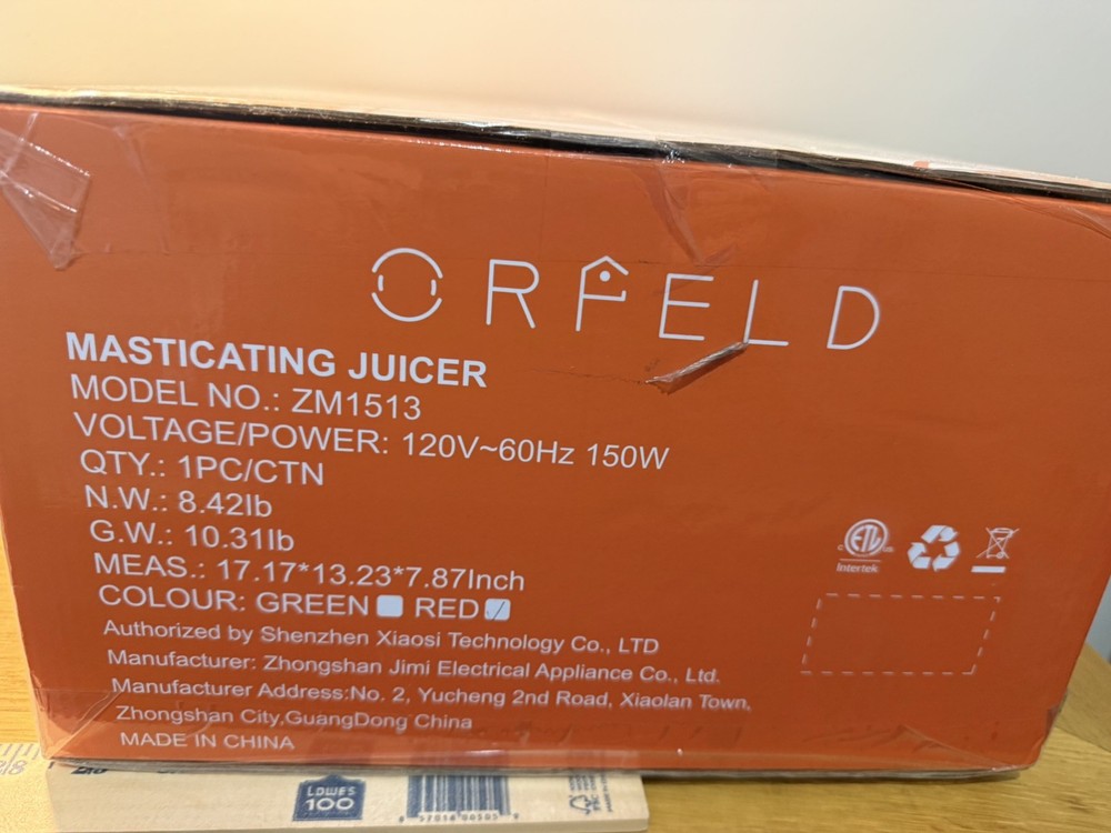 Orfeld Masticating Juicer Cold Press Healthy Vegetables Fruit