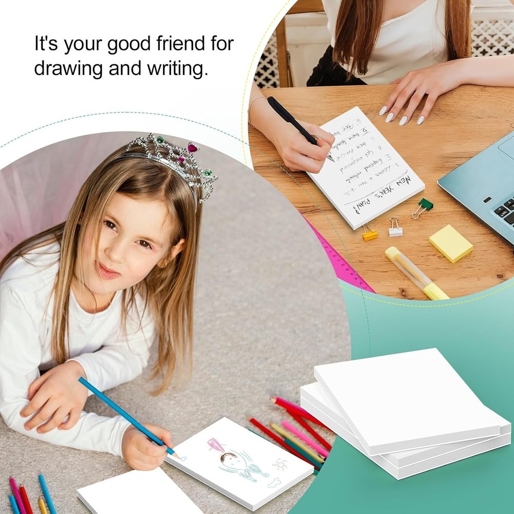 3" x 5" Note Pads - Memo - Blank Scratch - Small 3x5 Inch, White