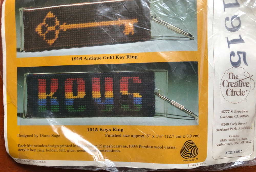Vintage Creative Circle Needlepoint Kit 1915 Keys Ring - Package Open, No Needle