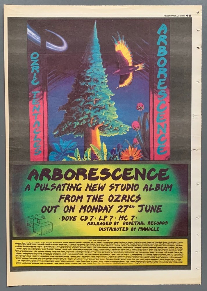 OZRIC TENTACLES 1994 POSTER ADVERT ARBORESCENCE