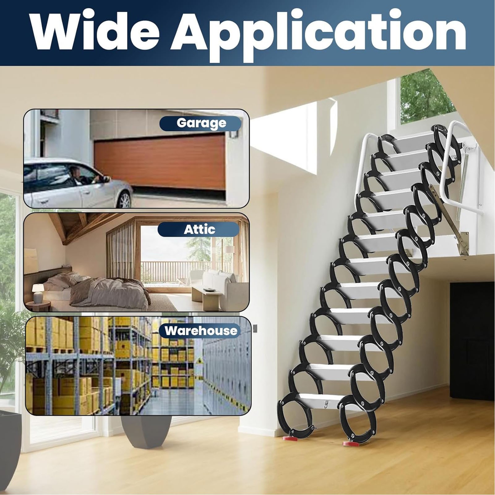 2300 lbs Attic Ladder 10 ft Wall-Mounted Loft Access Staircase Pull Down System