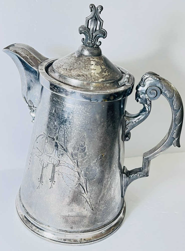 Antique Wilcox Silver Co. Ceramic Lined Silver Pitcher-Circa 1880