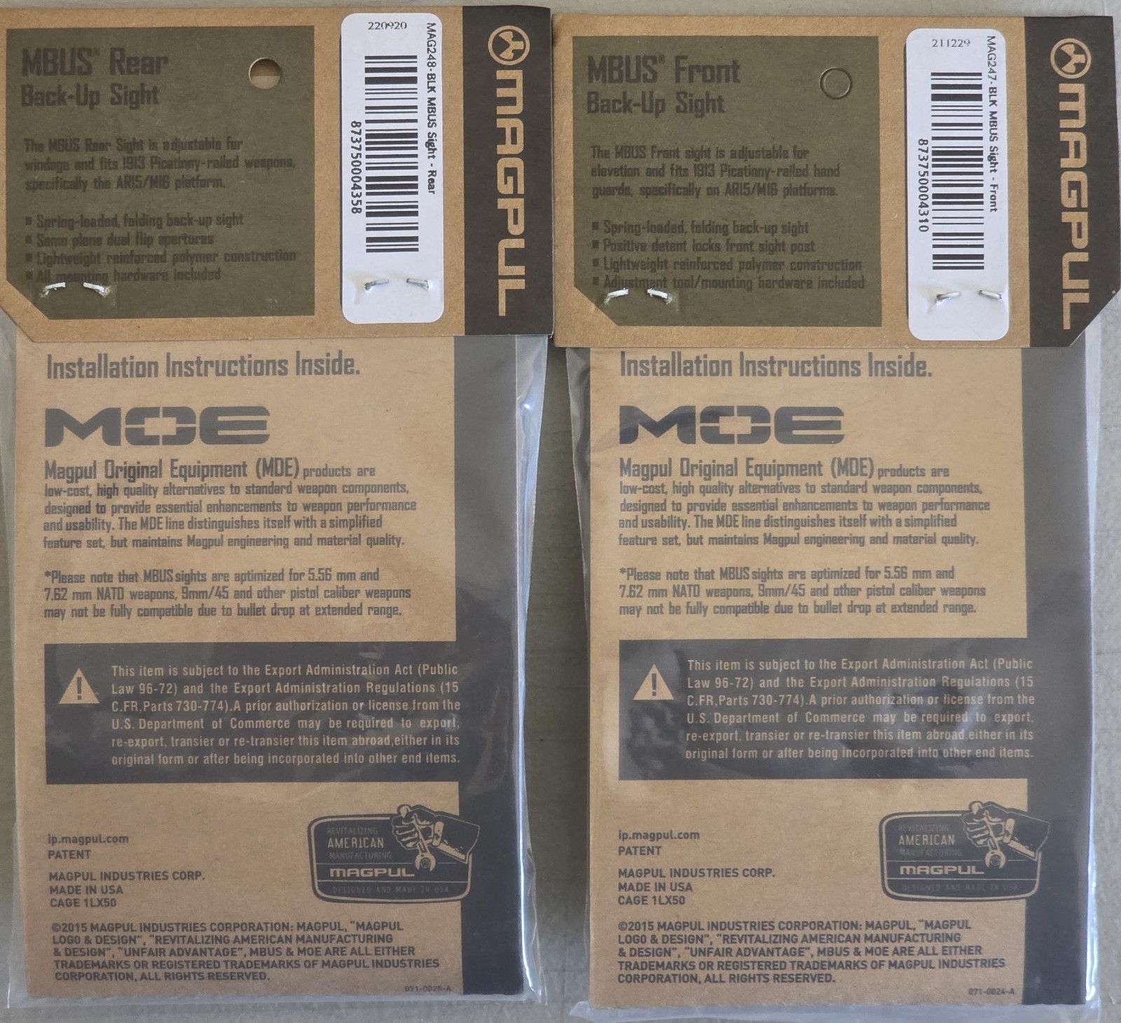 Mągpul Flip Up Back Up Sight Front / Rear Sights