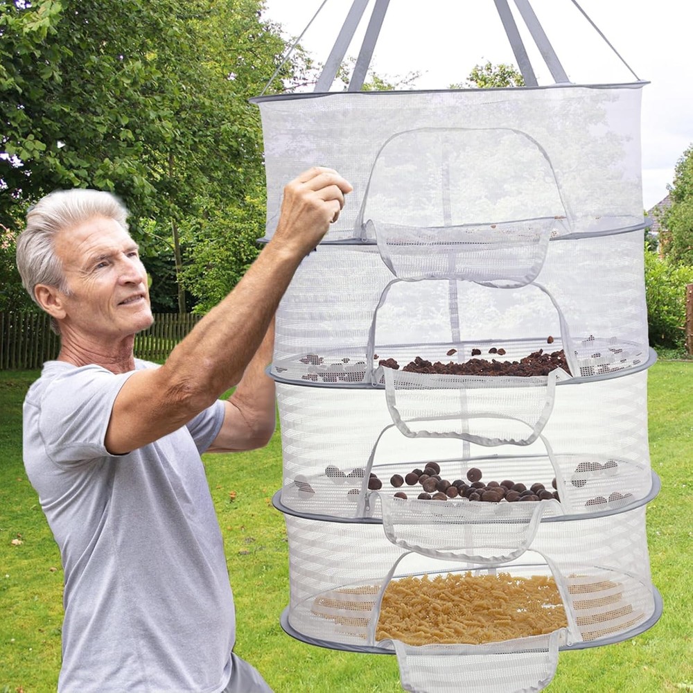 Coloch 4 Layer Herb Drying Rack with Zipper, Hanging Mesh Net White