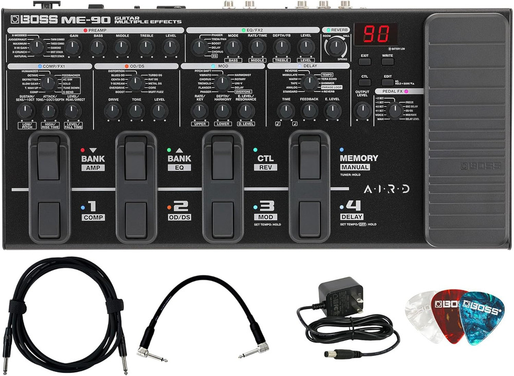 ME-90 Guitar Multiple Effects Bundle with Gearlux Power Supply, Instrument Cable