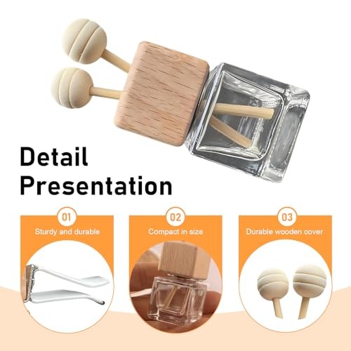 Car Vent Diffuser Clips, Refillable Empty Glass Bottles with 4 PCS Transparent
