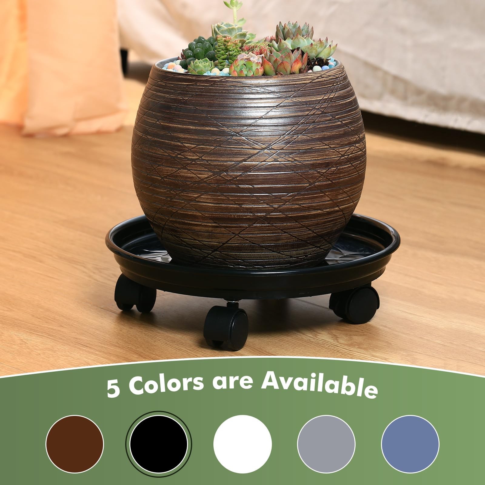 6 Packs Plant Caddy with Wheels 11.8" Plastic Rolling Plant Dolly Coasters He...
