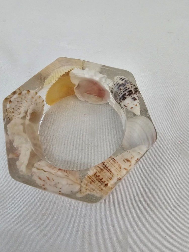 New Handmade Octagon Tea Light Holder - Clear with Shells