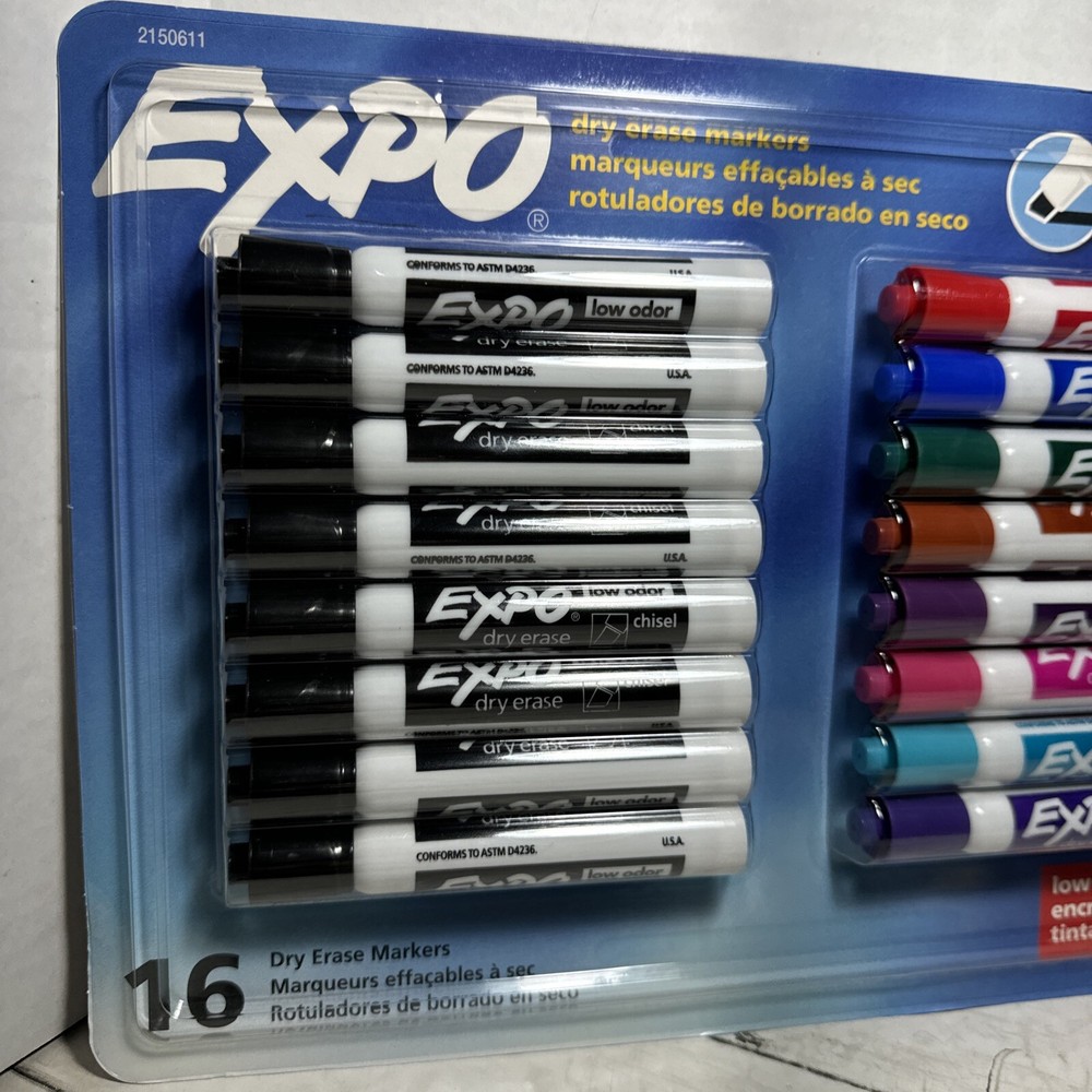 Expo Low Odor Dry Erase Markers, Chisel Tip, Assorted, 16 Count