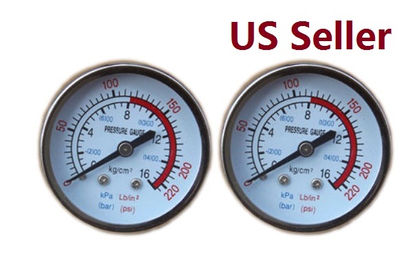 2 PCS Air Pressure Gauge Max 220 PSI 16 bar 3/8" BSP Thread For Air Compressor
