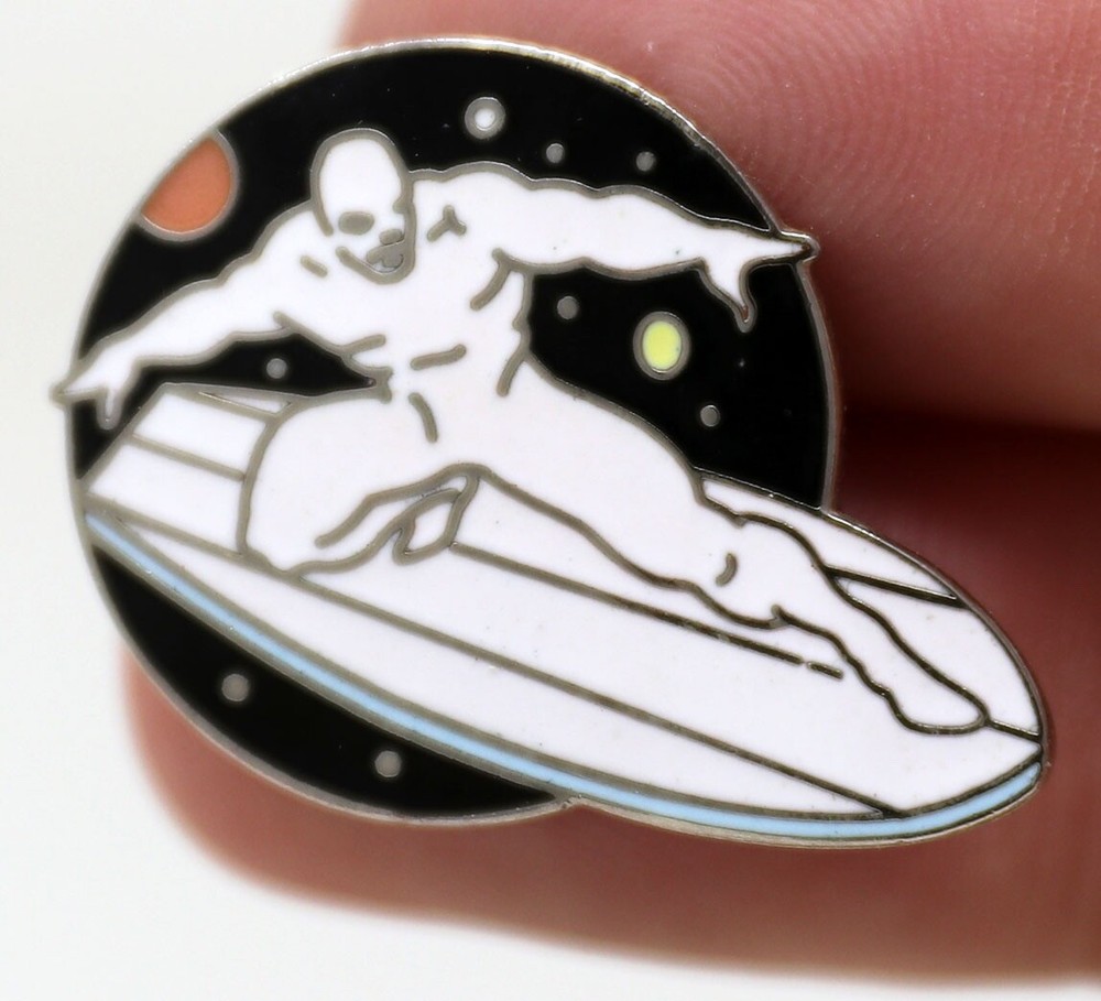 Planet Studios Silver Surfer Round Surfing Pin 1990