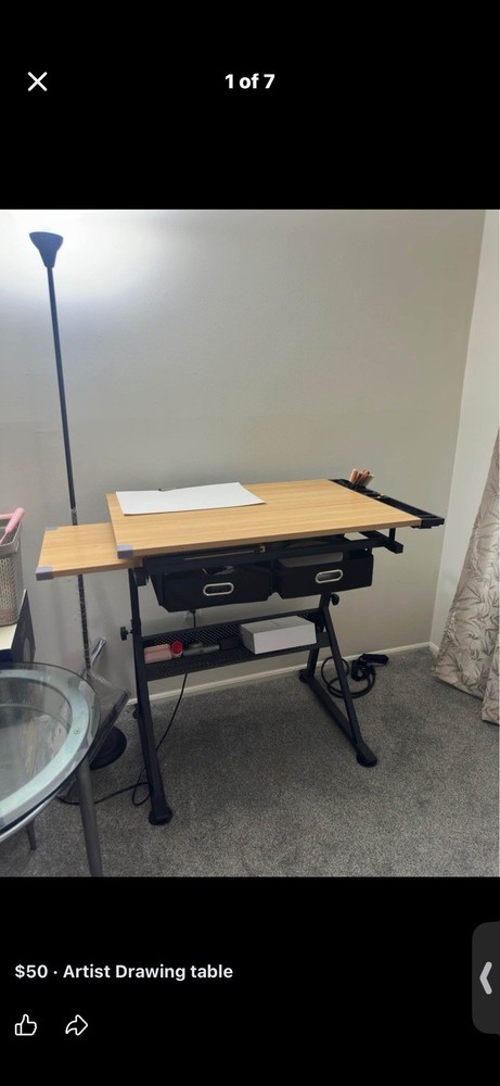 Artist Drawing Table Adjustable Surface with Storage Drawers