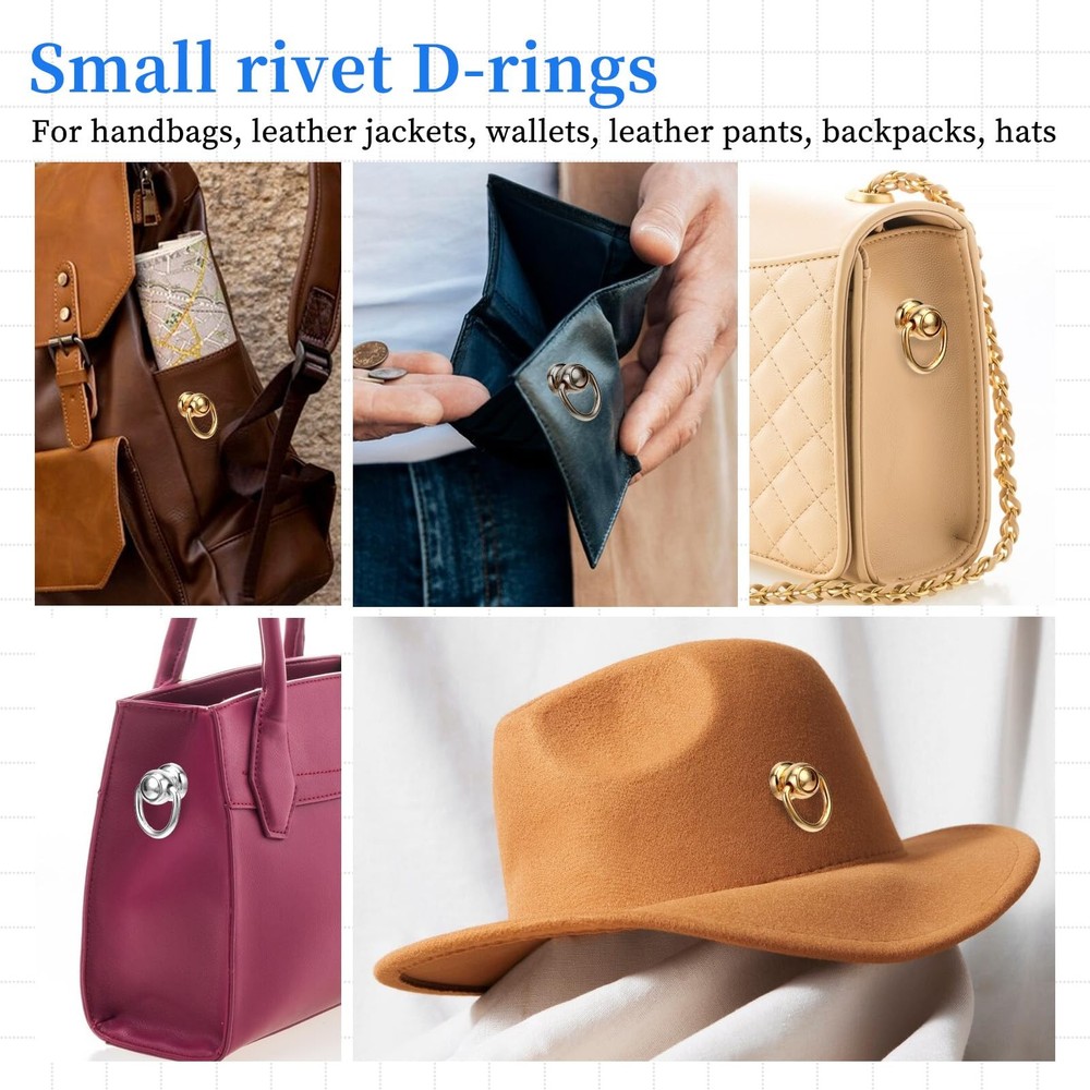 32 PCS Brass Ball Studs Rivets D Ring, Crossbody Conversion Kit, 360°rotatabl...