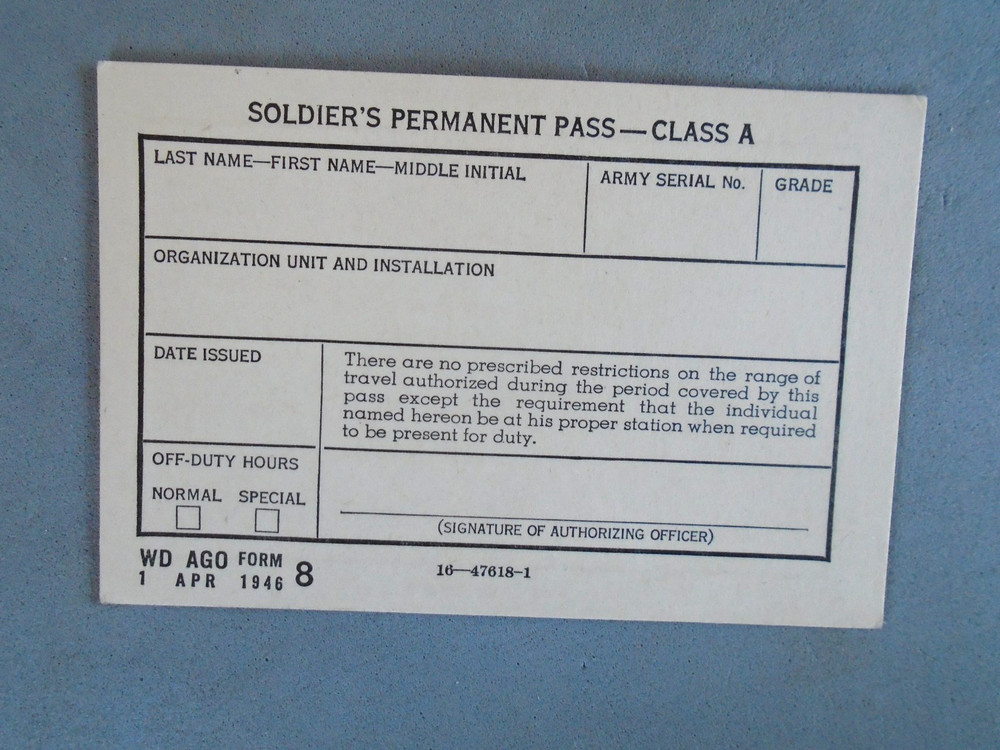 Soldier's Permanent Pass Class A