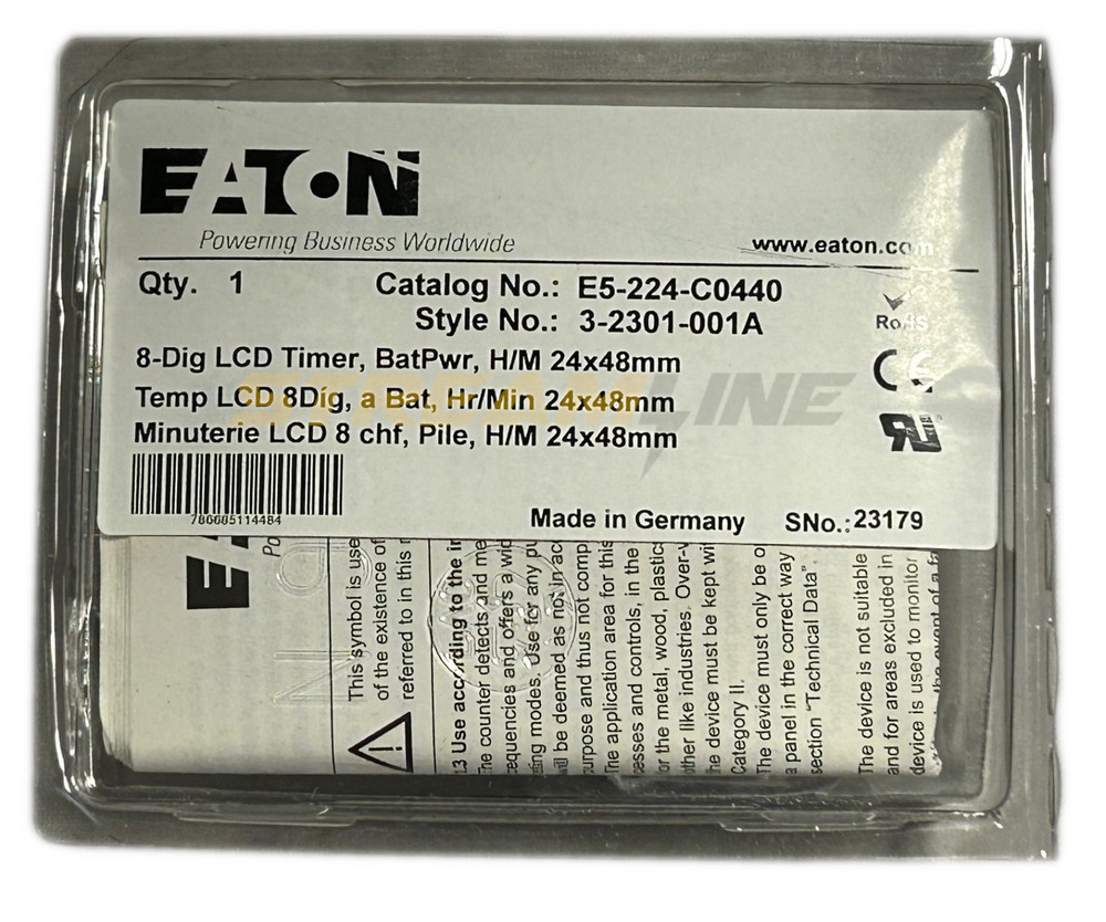 Eaton E5-224-C0440 Electronic Timer, 24 x 48 mm, LCD Display, Battery Powered