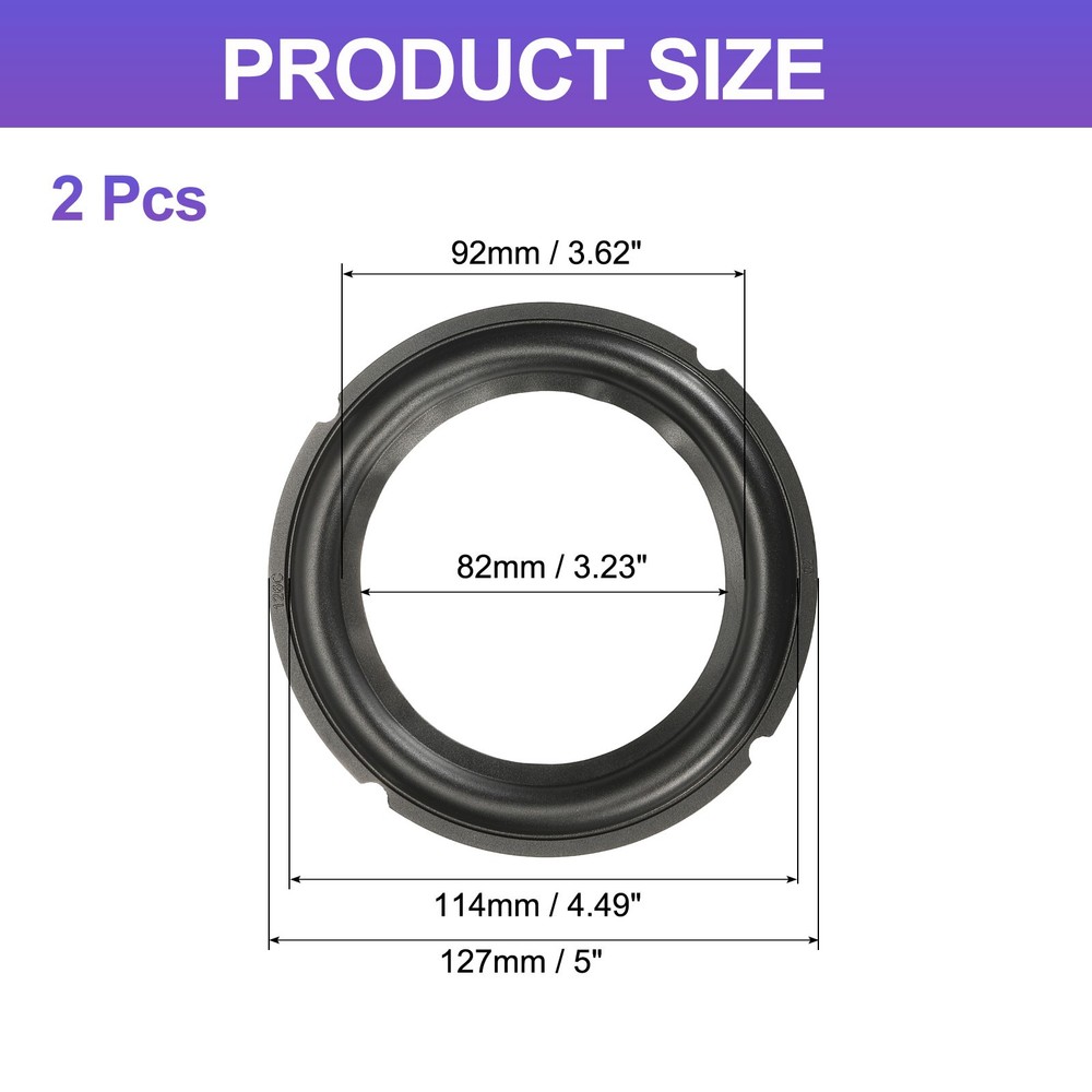 Black 5 Inch Rubber Notch Speaker Edge Surround Ring 2 Pcs