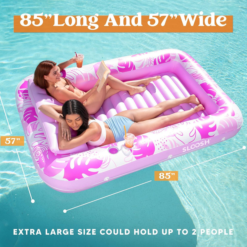 Extra Large Inflatable Tanning Pool Lounger Float with Pillow - Hot Pink