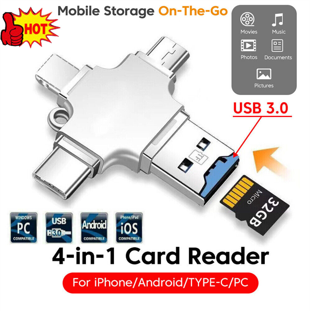 4 in 1 OTG Type C Micro USB Adapter TF SD Card Reader for Android iphone Samsung